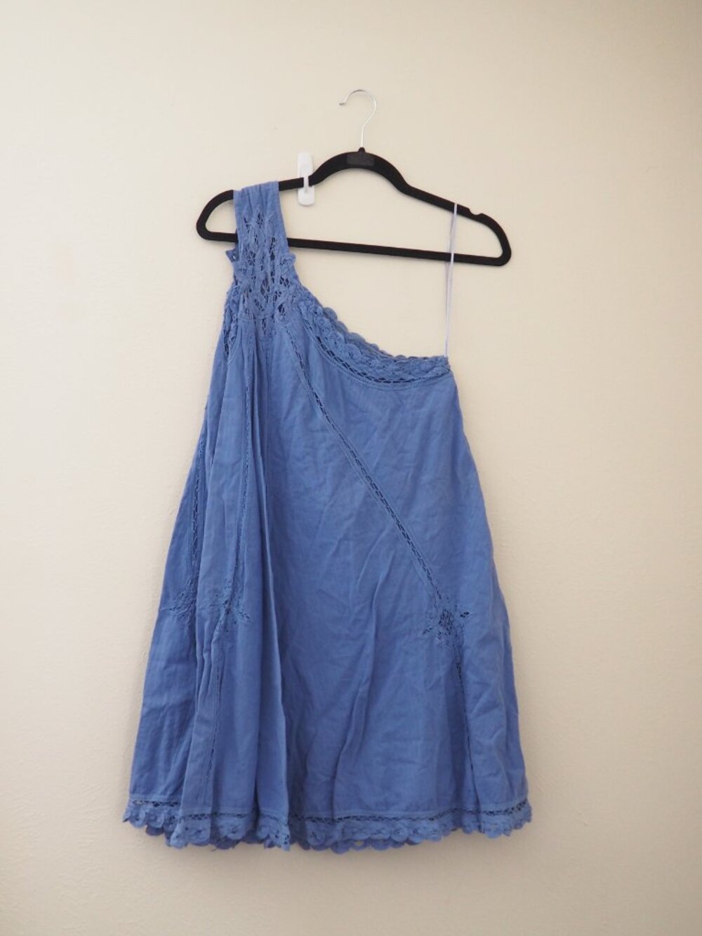 Free People Billie Battenburg One Shoulder Crochet Embroidered Dress sz M - Picture 9 of 10